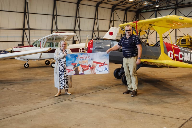 Geraldine Mullan with Andrew McClelland, Chairman Eglington Flying Club. Photo credit Nicola Kelly.jpg