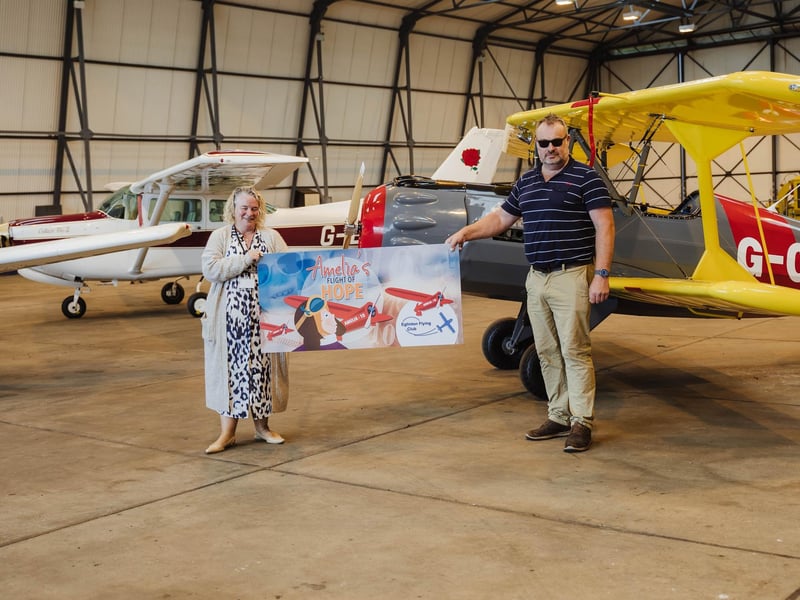 Geraldine Mullan with Andrew McClelland, Chairman Eglington Flying Club. Photo credit Nicola Kelly.jpg