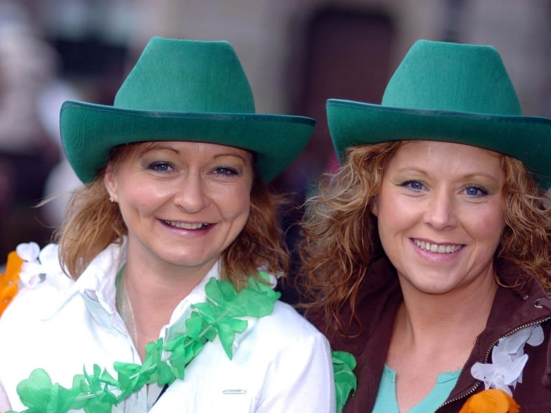 Sandra Brown and Delores McMonagle, pictured decked out in green for the St Patrick's day celebrations. : St Patrick's Day in Derry in 2006.