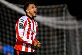 Tyler Smith of Derry City celebrates after scoring his side's second goal during the Club Orange Men’s FAI Cup third round match between UCD and Derry City at UCD Bowl in Belfield, Dublin. Photo by Seb Daly/Sportsfile