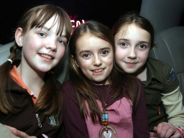 Birthdday girl Chloe smiles for the camera with friends Chloe and Nicole 0013/JML  : Parties and celebrations January 2006: Chloe Mermor.