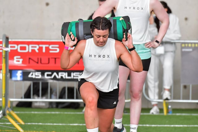 Competitor in the Maiden City Hyrox 3.0 Fitness Challenge held at Sean Dolans GAC on Saturday.  Photograph: George Sweeney