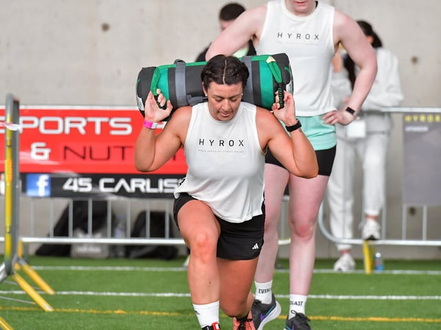 Competitor in the Maiden City Hyrox 3.0 Fitness Challenge held at Sean Dolans GAC on Saturday.  Photograph: George Sweeney