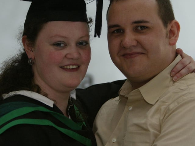Beulah Wilson celebrates her degree with boyfriend Rhys Aston who travelled over from Australia to attend the conferring ceremony. (1107JB68)