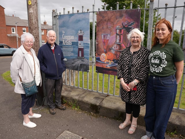 Andrew Doherty, Celine Taylor and Sadie Harrigan (Creggan Artists) with Eibhlín Morrison (Féile Derry).