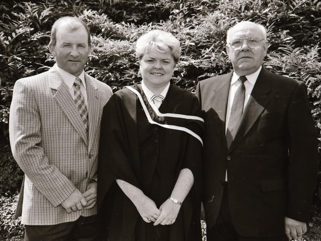 Photographs of students, professors, and proud parents during the Magee graduations in June 1995.