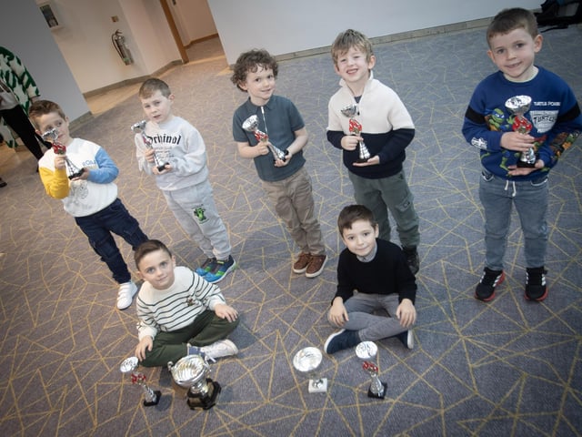 The Primary 2 boys proudly hold aloft their trophies at Saturday's Foyle School of Speech and Drama Annual Charity Feis for the Foyle Hospice. (Photos: Jim McCafferty Photography) : Foyle School of Speech and Drama's fantastic annual charity feis for the Foyle Hospice