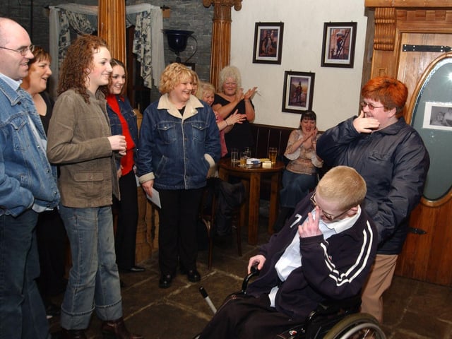 Francis Saunders gets a shock when she enters the Three Flowers bar only to be greeted by her friends and family who organised a surprise 40th birthday party.    (1103CG13)                          :.