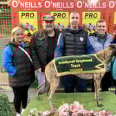 Treanmanagh Bee who completed Stephen Radcliffe’s treble. He's pictured with, left to right, Mairead Miller, Billy Carlin, Stephen Radcliffe, Dean and Natalie Hegarty.
