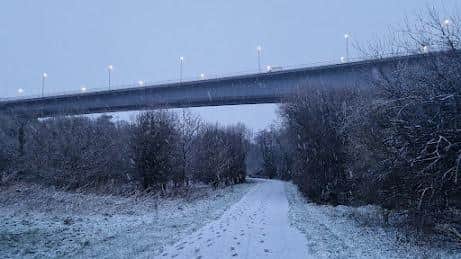 Snow at Bay Road park in Derry this week. Picture: Jack Tibbetts.