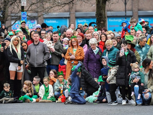 Revellers at the St Patrick’s Day parade, in Derry, on Monday afternoon. Photo: George Sweeney