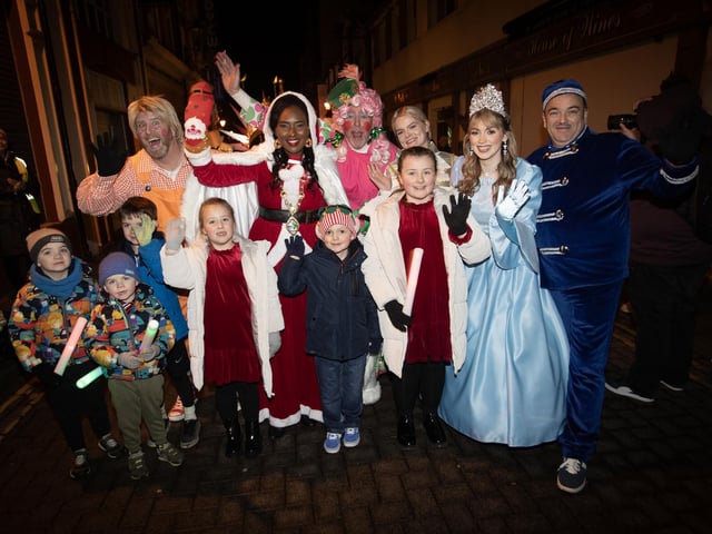 The Mayor, Lilian Seenoi-Barr is joined by some colourful characters from this year's panto during the Magical Procession though the streets of Derry on Friday night.