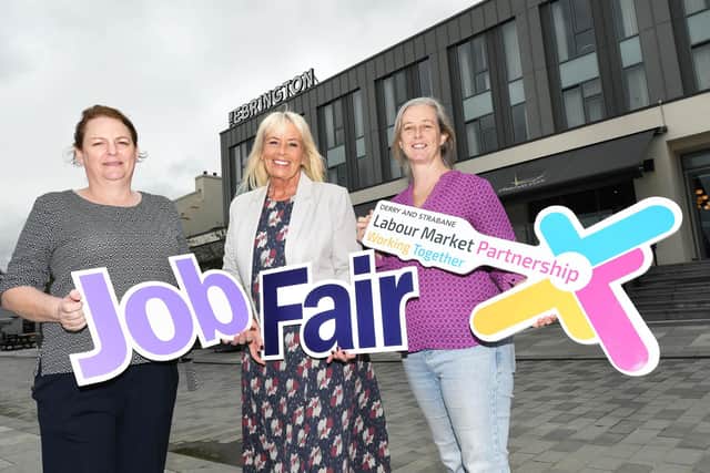 JOBS FAIR LAUNCH. . . . . .Group pictured at the launch of the Cross Border Jobs Fair which will take place in the Ebrington Hotel on Tuesday next, September 8 from 11am to 2pm. From left, Nicky Gilleece, Labour Market Partnership Manager, Alison Lowry, Head of Employment Services, Department for Communities/Chair of the Cross Border Partnership for Employment Services, and Emma Quinn, Project Officer, LMP.