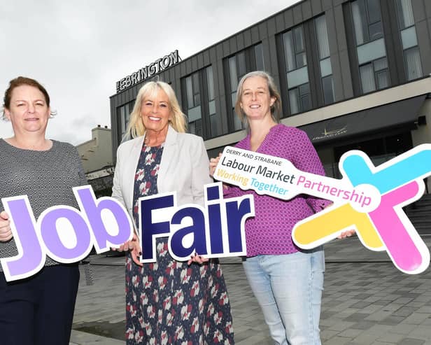 JOBS FAIR LAUNCH. . . . . .Group pictured at the launch of the Cross Border Jobs Fair which will take place in the Ebrington Hotel on Tuesday next, September 8 from 11am to 2pm. From left, Nicky Gilleece, Labour Market Partnership Manager, Alison Lowry, Head of Employment Services, Department for Communities/Chair of the Cross Border Partnership for Employment Services, and Emma Quinn, Project Officer, LMP.
