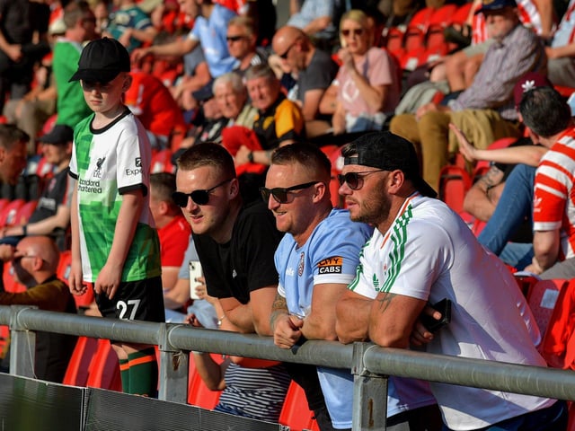 Fans in the Ryan McBride Brandywell Stadium for the Derry City versus Bohemian game on Friday evening. Photo: George Sweeney. DER2322GS – 137