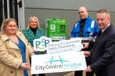 Purple Flag Co-Ordinator, Ceara Ferguson alongside PCSP Chair Sandra Duffy, Niall Doran Community Safety Warden and Jim Roddy City Centre Manager