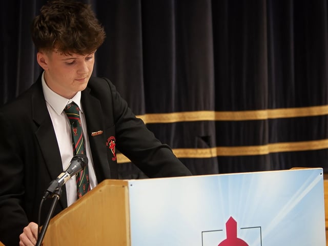 Head Boy Ciaran Mullan giving the Post Communion Reflection on Thursday evening.