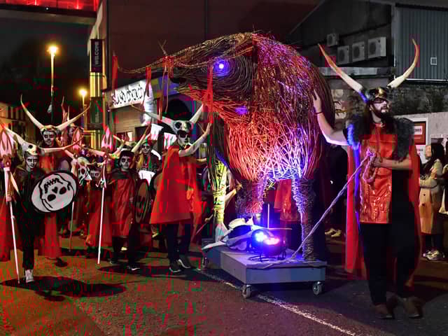 The ‘Carnival of the Dead’ Halloween parade makes its way along Strand Road.  Photo: George Sweeney