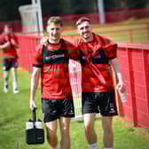 ALL SMILES . . . Gavin Whyte, pictured with Ronan Boyce, is loving life with Derry City. Photograph by Kevin Morrison.
