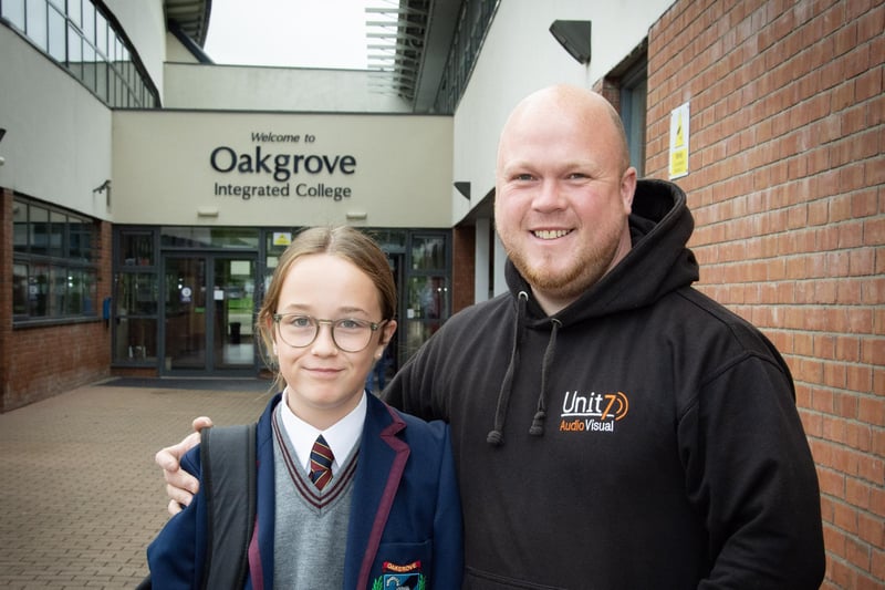 Bethany Hamilton pictured with proud dad Stephen, as she starts her new school at Oakgrove on Friday last.