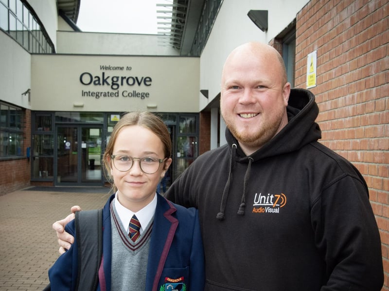 Bethany Hamilton pictured with proud dad Stephen, as she starts her new school at Oakgrove on Friday last.