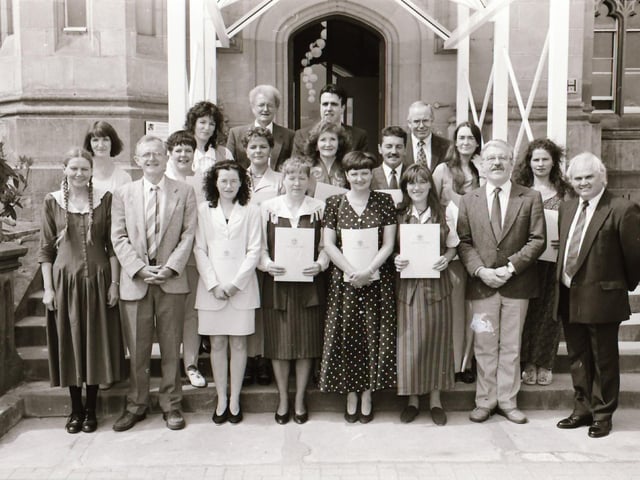 Photographs of students, professors, and proud parents during the Magee graduations in June 1995.