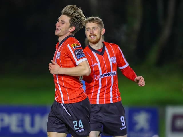 Ollie O'Neill scored his first goal for Derry City in the 4-0 win over UCD at the Belfield on Monday night. Photo by Kevin Moore.
