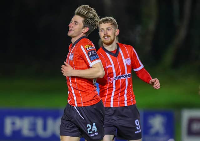 Ollie O'Neill scored his first goal for Derry City in the 4-0 win over UCD at the Belfield on Monday night. Photo by Kevin Moore.