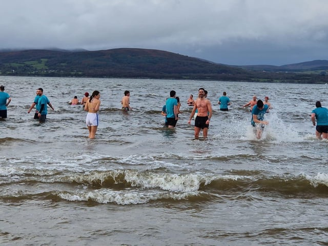 Christmas Day dippers at the annual swim at Ludden beach, Buncrana, County Donegal.