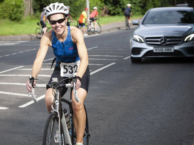 A fresh looking Anna-Lisa Mullan finishing her second leg of Sunday’s event.