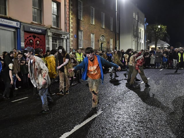 Zombie Circus performers in Derry’s city centre on Wednesday evening.  Photo: George Sweeney