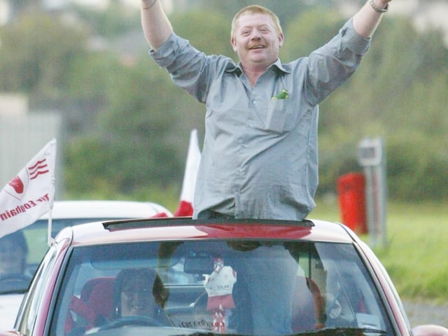 Celebrating Tyrone winning the All-Ireland Senior Football Championship against Armagh in September 2003