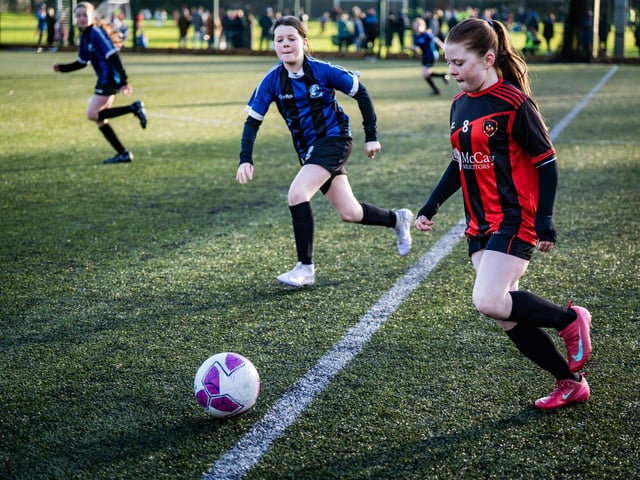Phoenix Athletic take on Raphoe Town at the inaugural North West U12 Charity Cup at Ulster University's Duncreggan Road pitches. (Photo: Rodi Jeerasoo)