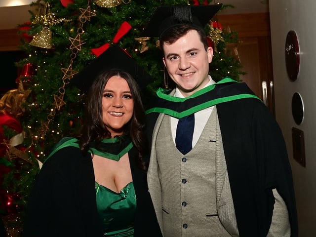 Pacemaker Press 13/12/22Mike Martin from Fontana and Briege Maguire from Ederney ,Who graduated in Nursing at the Ulster University graduation in the Millennium Forum in Derry on Tuesday.Pic  Pacemaker:.