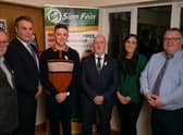 From left, Maolíosa McHugh, MLA, newly selected candidates, Fergal Leonard, Paul Boggs and Brian 'Barney' Harte, Órfhlaith Begley, MP, and Declan McAleer, MLA.