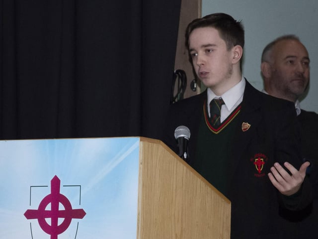 St. Joseph’s Head Boy Ciaran Fisher addressing the attendance at Friday’s Open Day at St. Joseph’s Boys' School.