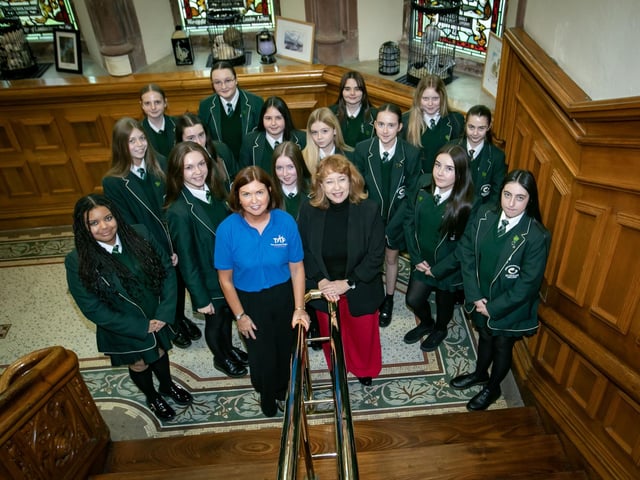 Jayne Quigg, Manager, Dove House Community Trust pictured with students from St. Cecilia's College who took part in last week's 'Be the Change' conference. Included is Mrs. Currie, Senior Teacher. (Photos: Jim McCafferty Photogrpahy) : .