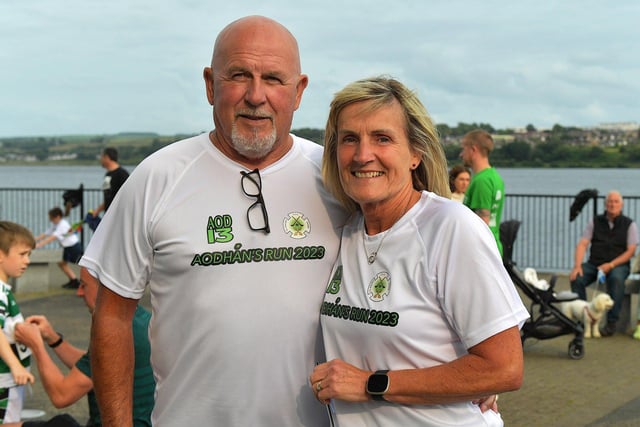 Gerry and Moira O’Donnell, parents of Aodhán, pictured at Aodhan’s 5k race, run, walk, from Sainsburys to St Columb’s Park and back on Thursday evening last. Photo: George Sweeney. DER2326GS - 38