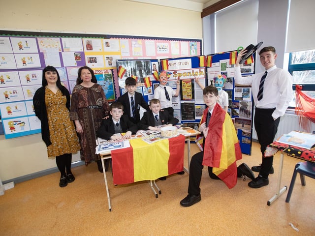 Teachers and students from the Languages Department at St. Columb's pictured before Saturday's Open Day. : .