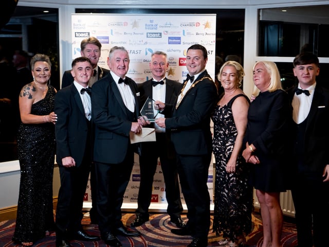 Winners of the Pub of The Year, Iona House, pictured with Hugh Hegarty, Chair of City Centre Initiative; Andrew Fleming, President of Londonderry Chamber of Commerce; and The Mayor of Derry City & Strabane who presented the Award on behalf of Derry Journal who sponsored the award. : .