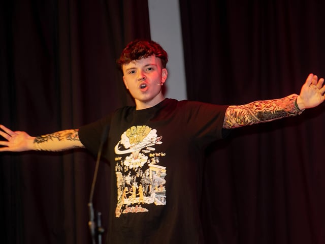 Ben Curran showing off his acting skills during Thursday's finale at St. Joseph's.