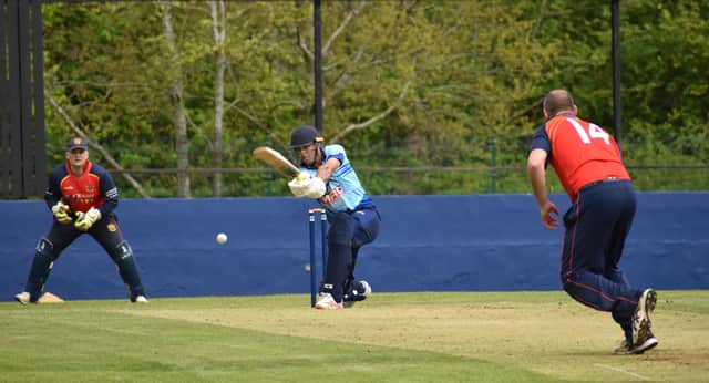 Driven by Glendermott batsman Manav Chabra during his side's comfortable victory over St Johnston's at the Rectory.