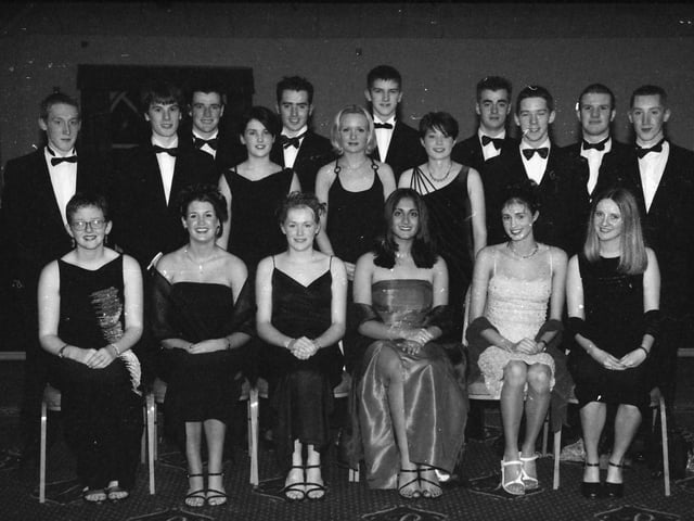 Guests pictured at the St. Columb's College Annual Formal in the Broomhill Hotel in November 1999. Front, from left, are Nora Murray Cavanagh, head girl, Oakgrove College, Lorna Baird, Sarah Harkin, Ruby Singh, head girl, Foyle & Londonderry College, Terry Ann Curran and Emily McLaughlin. Back, from left, are Garrett McGoldrick, Dermot Hannigan, head boy, St. Columb's College, Liam Fleming, deputy head boy, St. Columb's, Mary Jackson, Padraig Moore, head boy, Foyle College, Ciara Lynch, Cathal Kennedy, head boy, St. Peter's Secondary School, Caroline Eyre, Anthony Cooke, deputy head boy, Foyle College, Eamon Bell, head boy, Oakgrove, Cahir Mullan, deputy head boy, St. Columb's, and Liam O'Donnell, deputy head boy, St. Columb's.