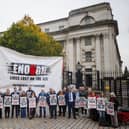 A5 campaigners outside Laganside Courts in Belfast. Liam McBurney/PA Wire