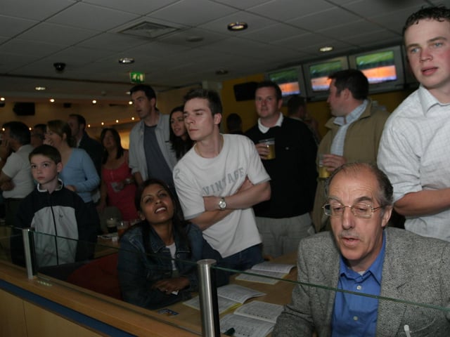 People enjoying a day out at the greyhound races in Lifford, County Donegal 20 years ago back in June 2004.