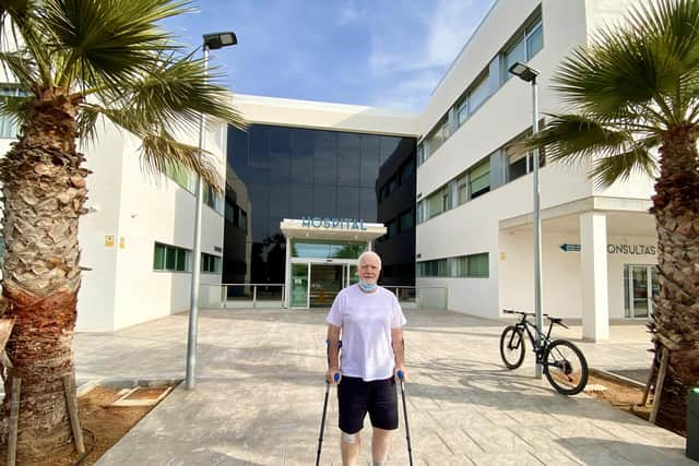 Bernard pictured outside the hospital in Spain.