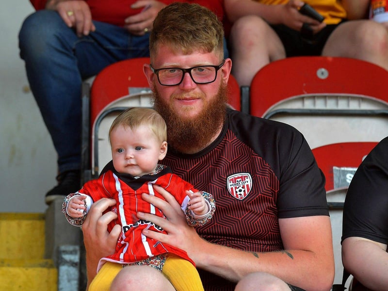 June 2023: One of Derry City's youngest fans at the Ryan McBride Brandywell Stadium for the Derry City versus Bohemian game. Photo: George Sweeney