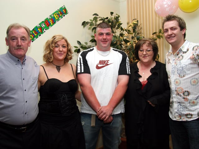 Niall picturedw ith his mum Ellen, dad Dessie, sister Naomi and Lee on the occasion of his 21st birthday  0121JML : Parties and celebrations across Derry in May 2006.
