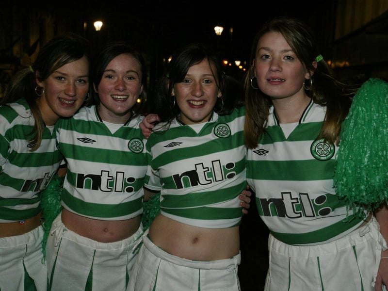 Celtic Cheerleaders Danielle Sheeerin, Christina Divin, AmelaLavy and Blanaith Meenan.  (0311JB43):20 YEARS ON: Halloween celebrations in Derry in 2003