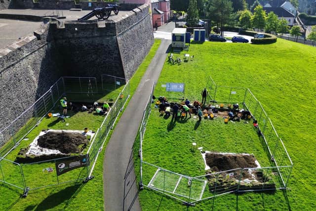 Aerial shot of the Derry Walls Dig in progress.